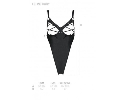Боді з екошкіри Passion CELINE BODY XXL/XXXL, black, з доступом, відкритий