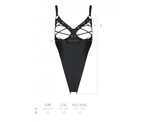 Боді з екошкіри Passion CELINE BODY XXL/XXXL, black, з доступом, відкритий