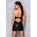 Мінісукня з екошкіри Passion CELINE CHEMISE L/XL, black, шнурівка, трусики в комплекті
