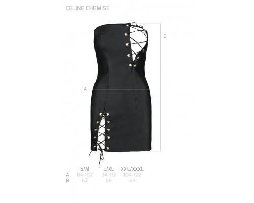 Мінісукня з екошкіри Passion CELINE CHEMISE L/XL, black, шнурівка, трусики в комплекті