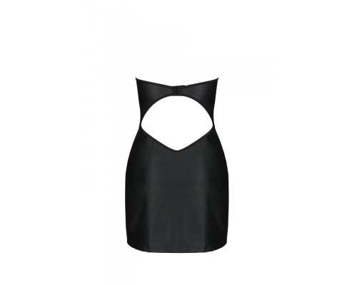 Мінісукня з екошкіри Passion CELINE CHEMISE L/XL, black, шнурівка, трусики в комплекті
