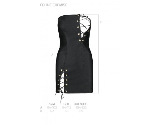 Мінісукня з екошкіри Passion CELINE CHEMISE L/XL, black, шнурівка, трусики в комплекті
