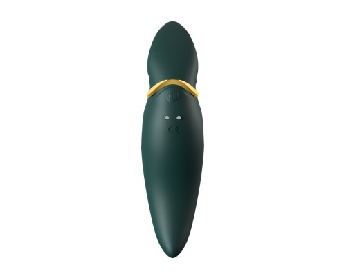 Вібратор 2в1 з язичком Zalo — Hero Jewel Green, кристал Swarovski
