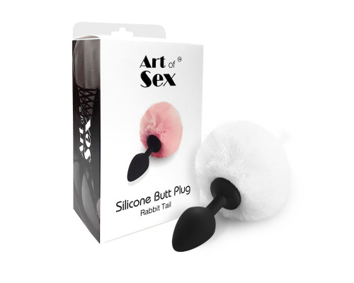 Силіконова анальна пробка М Art of Sex - Silicone Butt plug Rabbit Tail White, діаметр 3,5 см