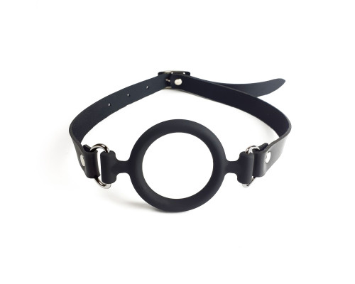 Кляп-розширювач силіконове кільце Art of Sex – Gag Ring, чорний, натуральна шкіра