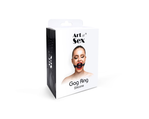 Кляп-розширювач силіконове кільце Art of Sex – Gag Ring, чорний, натуральна шкіра