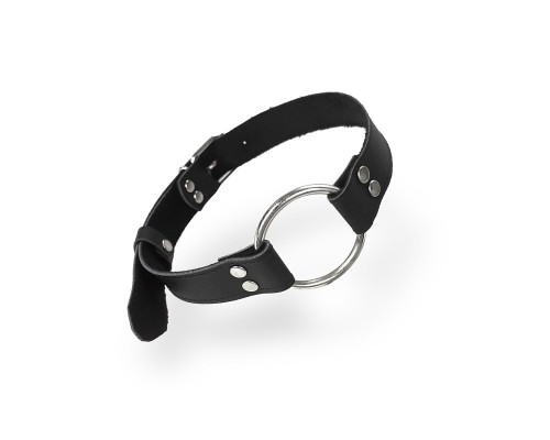 Кляп металеве кільце на ременях Art of Sex – Gag Ring Metal, чорний, натуральна шкіра
