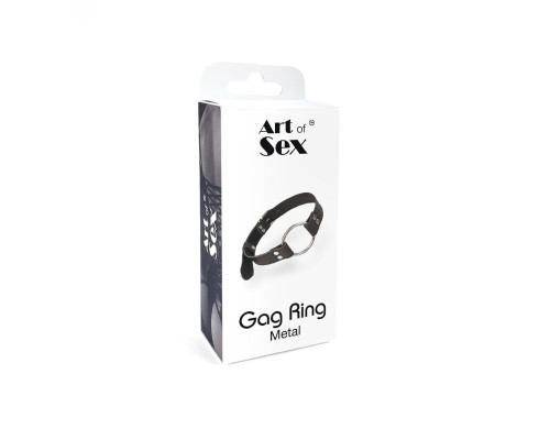 Кляп металеве кільце на ременях Art of Sex – Gag Ring Metal, чорний, натуральна шкіра