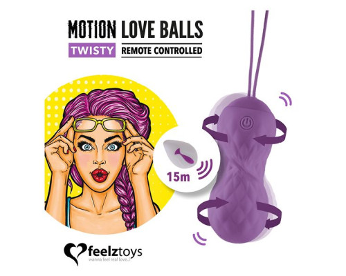 Вагінальні кульки з масажем і вібрацією FeelzToys Motion Love Balls Twisty з пультом ДК, 7 режимів
