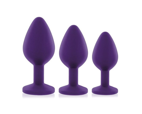 Набір силіконових анальних пробок із кристалом Rianne S: Booty Plug Set Purple, діаметр 3,2см, 3,5см, 4,2см