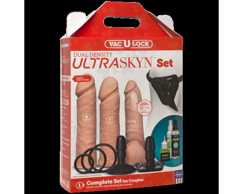 Набір для страпона Doc Johnson Vac-U-Lock Dual Density UltraSKYN Set, діаметр 3×4,5см