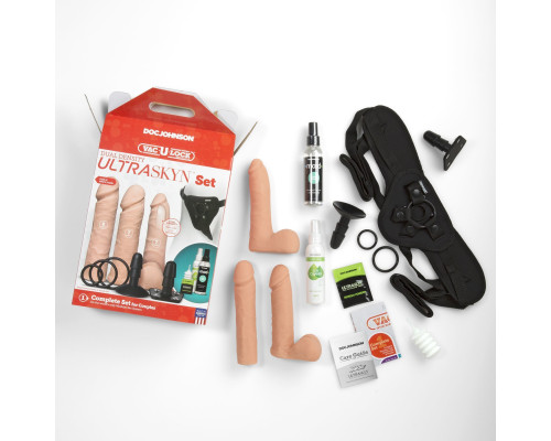 Набір для страпона Doc Johnson Vac-U-Lock Dual Density UltraSKYN Set, діаметр 3×4,5см