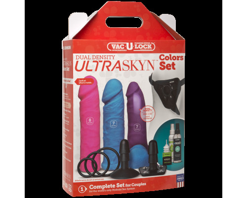 Набір для страпону Doc Johnson Vac-U-Lock Dual Density UltraSKYN Colors Set, діаметр 3х4,5 см