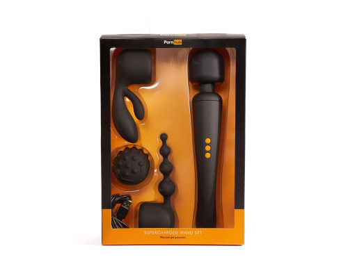Вибромассажер с тремя насадками Pornhub Supercharge Wand Set, мощный