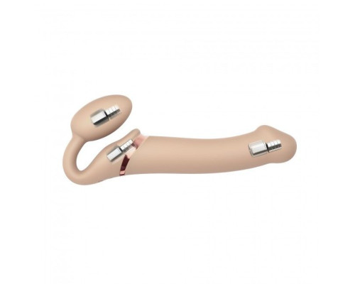Безремінний страпон з вібрацією Strap-On-Me Vibrating Flesh M, діаметр 3,3см, пульт ДК, регульований