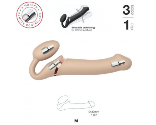 Безремінний страпон з вібрацією Strap-On-Me Vibrating Flesh M, діаметр 3,3см, пульт ДК, регульований