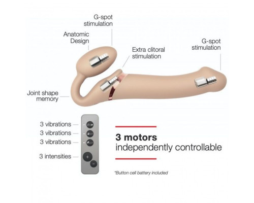 Безремінний страпон з вібрацією Strap-On-Me Vibrating Flesh M, діаметр 3,3см, пульт ДК, регульований