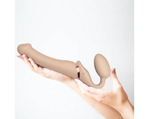 Безремінний страпон з вібрацією Strap-On-Me Vibrating Flesh M, діаметр 3,3см, пульт ДК, регульований
