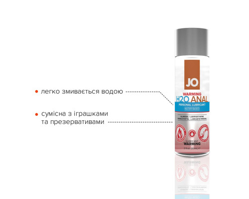 Анальна змазка JO ANAL H2O — WARMING (60 мл) розігрівальна, на водній основі