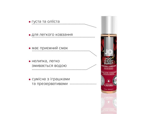 Змазка на водній основі JO H2O — Cherry Burst (30 мл) без цукру, рослинний гліцерин