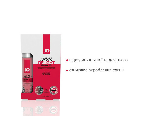 Гель для оральних пестощів JO Oral Delight — Strawberry Sensation (30 мл), ефект холод-тепло