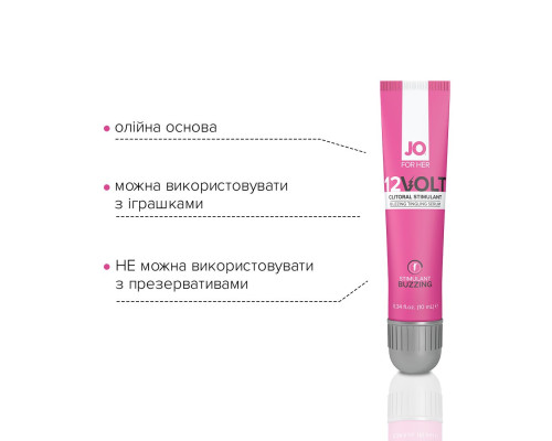 Збудливий гель для клітора JO 12VOLT (10 мл) з ефектом пульсації та розігріву