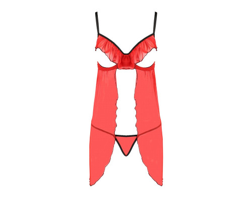 Прозрачный пеньюар с открытой грудью CHERRY CHEMISE red L/XL - Passion Exclusive, трусики
