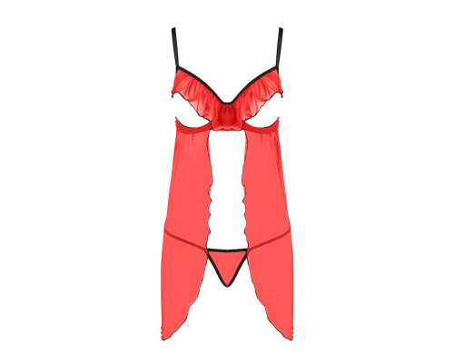 Прозорий пеньюар з відкритими грудьми CHERRY CHEMISE red S/M - Passion Exclusive, трусики