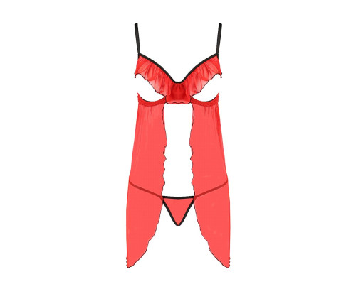 Прозорий пеньюар з відкритими грудьми CHERRY CHEMISE red XXL/XXXL - Passion Exclusive, трусики