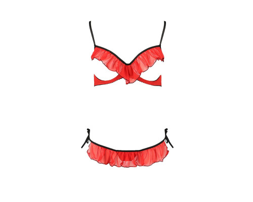 Комплект білизни Passion Exclusive CHERRY SET OpenBra S/M, red, відкритий ліф, трусики-спідничка
