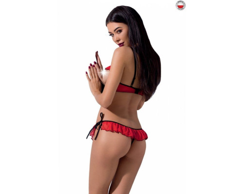 Комплект білизни Passion Exclusive CHERRY SET OpenBra XXL/XXXL red, відкритий ліф, трусики-спідничка