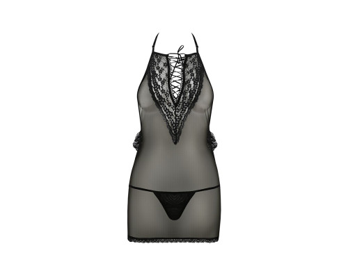 Сорочка прозора приталена Passion ERZA CHEMISE L/XL, black, трусики