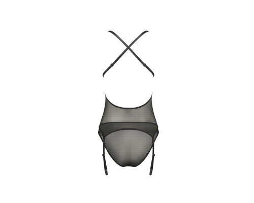 Корсет з декольте Passion ERZA CORSET L/XL, black, пажі, трусики, напівпрозорий