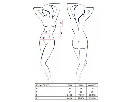 Корсет з декольте Passion ERZA CORSET L/XL, black, пажі, трусики, напівпрозорий