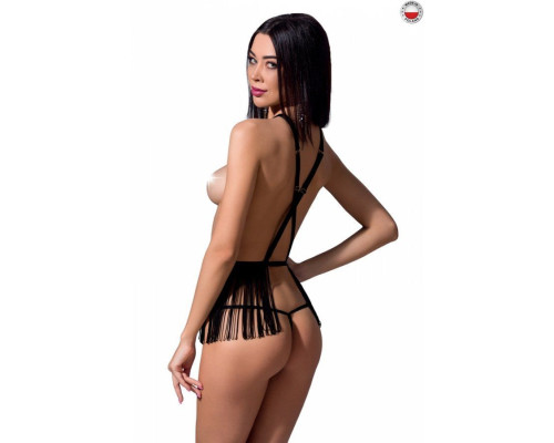Комплект білизни Passion Exclusive INDRA SET OpenBra XXL/XXXL, black, стрінги, портупея з бахромою