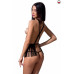 Комплект білизни Passion Exclusive INDRA SET OpenBra XXL/XXXL, black, стрінги, портупея з бахромою