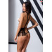 Комплект білизни Passion Exclusive INDRA SET OpenBra XXL/XXXL, black, стрінги, портупея з бахромою