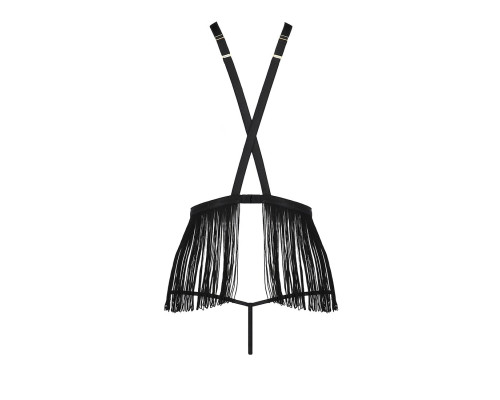 Комплект білизни Passion Exclusive INDRA SET OpenBra XXL/XXXL, black, стрінги, портупея з бахромою