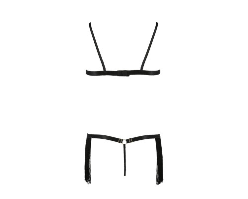 Комплект білизни Passion Exclusive KASSANDRA SET OpenBra L/XL black, ліф з бахроми, трусики-спідниця