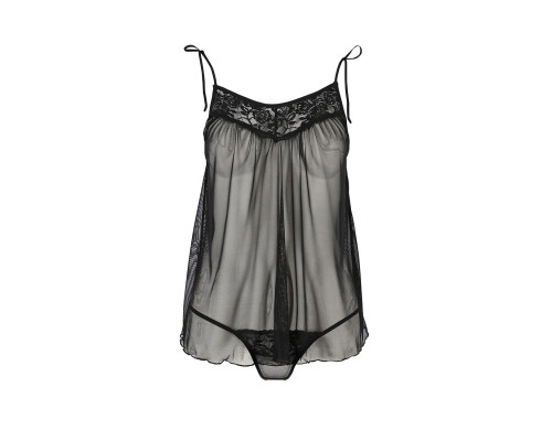 Сорочка прозора бебі дол Passion MELANIA CHEMISE S/M, black, трусики, на тонких бретелях