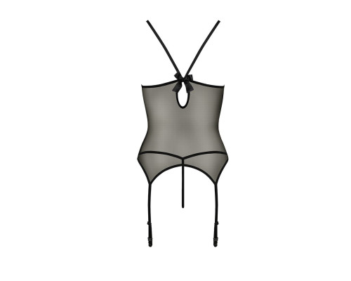 Корсет з пажами Passion MELANIA CORSET L/XL, black, трусики, напівпрозорий