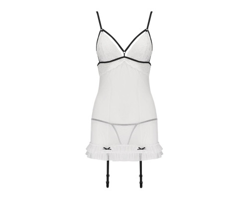 Сорочка прозора з пажами Passion ORIHIME CHEMISE XXL/XXXL, white, трусики, стрепи