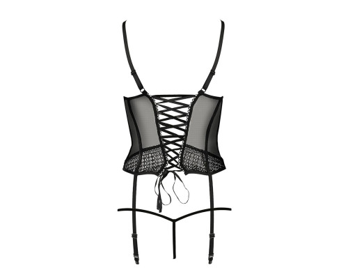 (SALE) Корсет з пажами PERDITA CORSET black L/XL - Passion Exclusive, стрепи, трусики, укорочений