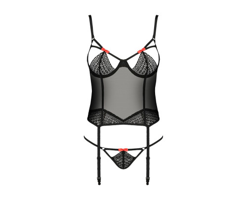 (SALE) Корсет з пажами PERDITA CORSET black XXL/XXXL - Passion Exclusive стрепи, трусики, укорочений