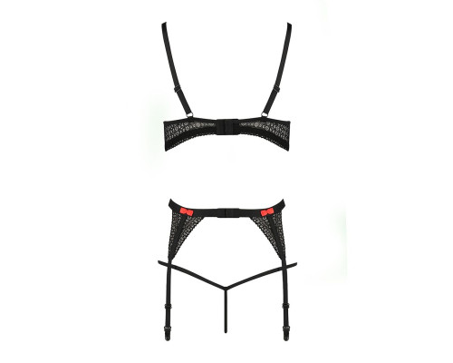 Комплект білизни PERDITA SET black S/M - Passion Exclusive: стрепи: ліф, стрінги і пояс для панчох