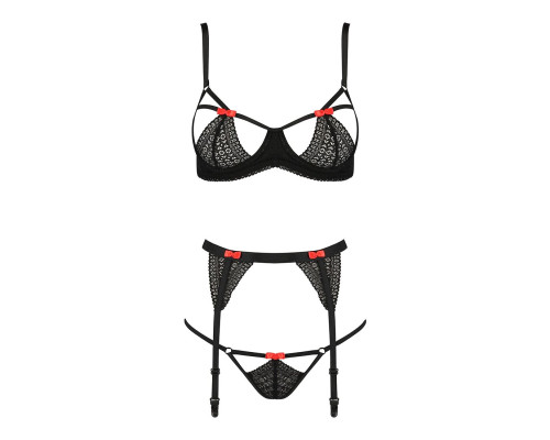 Комплект білизни PERDITA SET black XXL/XXXL - Passion Exclusive: стрепи: ліф, стрінги і пояс для пан