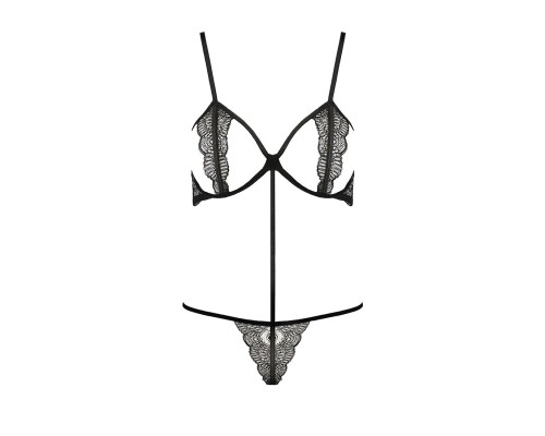 Комплект білизни Passion Exclusive QUENTRIS BIKINI L/XL, black, стрінги і напіввідкритий ліф