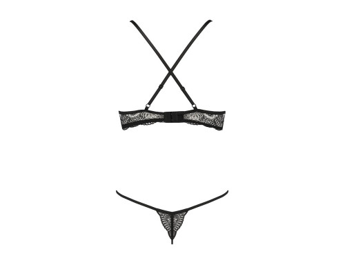 Комплект білизни Passion Exclusive QUENTRIS BIKINI XXL/XXXL, black, стрінги і напіввідкритий ліф