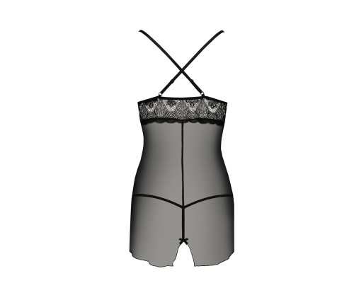 Прозора сорочка приталена Passion QUENTRIS CHEMISE S/M, black, трусики