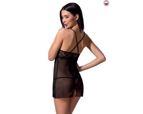 Прозора сорочка приталена Passion QUENTRIS CHEMISE XXL/XXXL, black, трусики